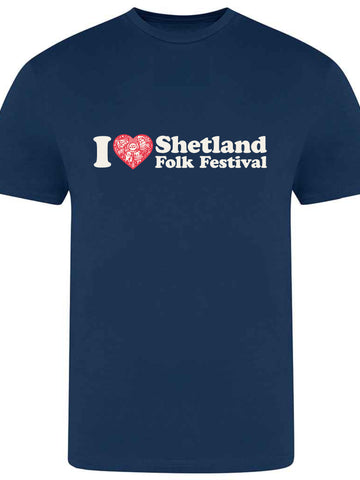 Adult T-shirt with I Heart Shetland Folk Festival Print