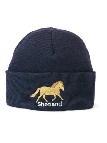Cuffed Beanie with Shetland Pony Embroidery