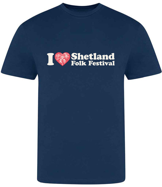 Adult T-shirt with I Heart Shetland Folk Festival Print